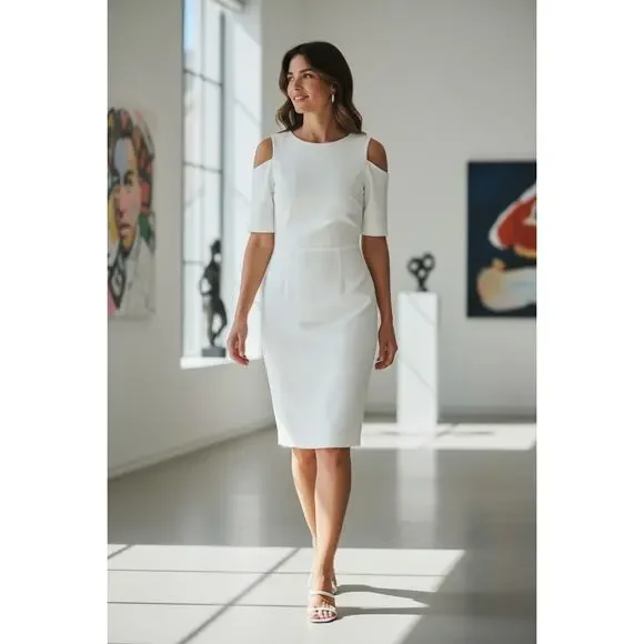 White Off The Shoulder Dress By Jessica H Size 10P - Picture 6 of 6